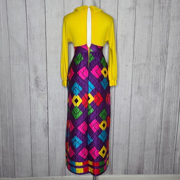 VTG Mr Jac JR by Martin Marks Groovy Maxi Dress - Dagger Collar & Quilted Skirt - Picture 9 of 11